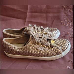 Bebe Sport DOREY Gold shimmer tie up laced sneakers womens size 7